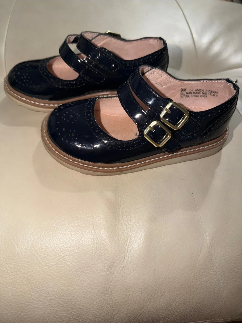 Kelly & Katie Navy Patent Double-Strap Mary Jane Shoes
